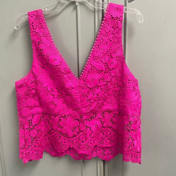 Generation Love Pink Lace Cropped Top Tank Style Blouse V-Neck Sz XL NEW - Picture 5 of 5